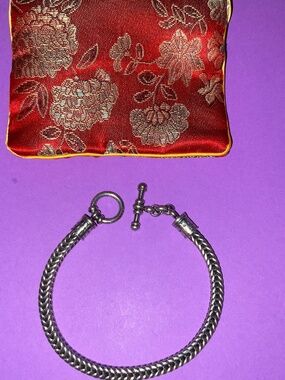 Heavy Bali 925 Sterling Silver 9” Woven Wheat Chain Toggle Bracelet 38g BA Mark